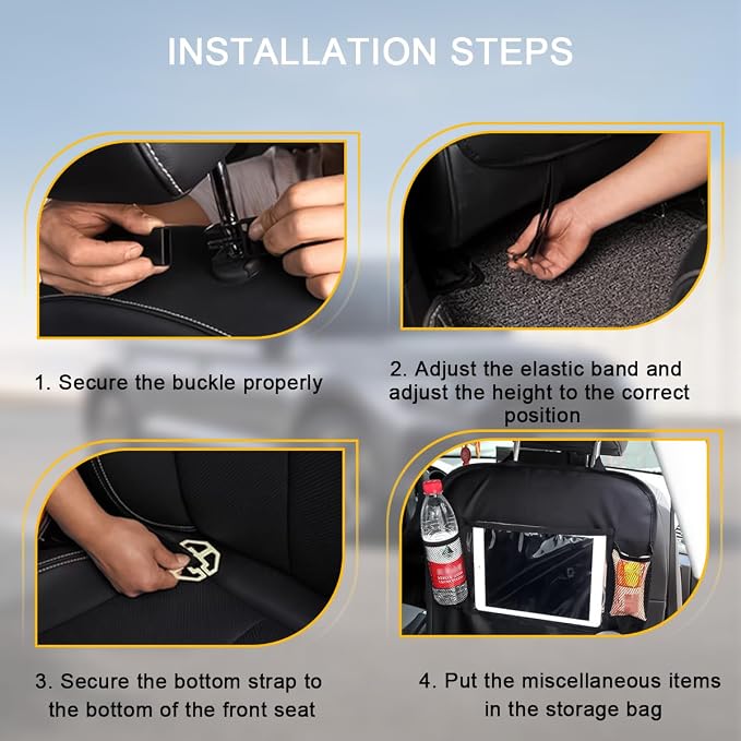 2PCS Car Seat Back Organizer, Waterproof Vehicle Storage Bag with Touch Screen Tablet Holder & 9 Pockets, Auto Kick Mats Back Seat Protector for Kids, Universal Travel Accessories (Black/Large)