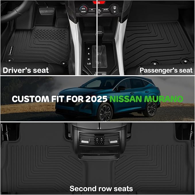 Floor Mats for 2025 2026 Nissan Murano Upgrade Trunk Mat All Weather Floor Liners TPE Rubber Cargo Liner Fit for Nissan Murano 2025 2026 Anti-Slip Full Set Automobile Mats Accessories