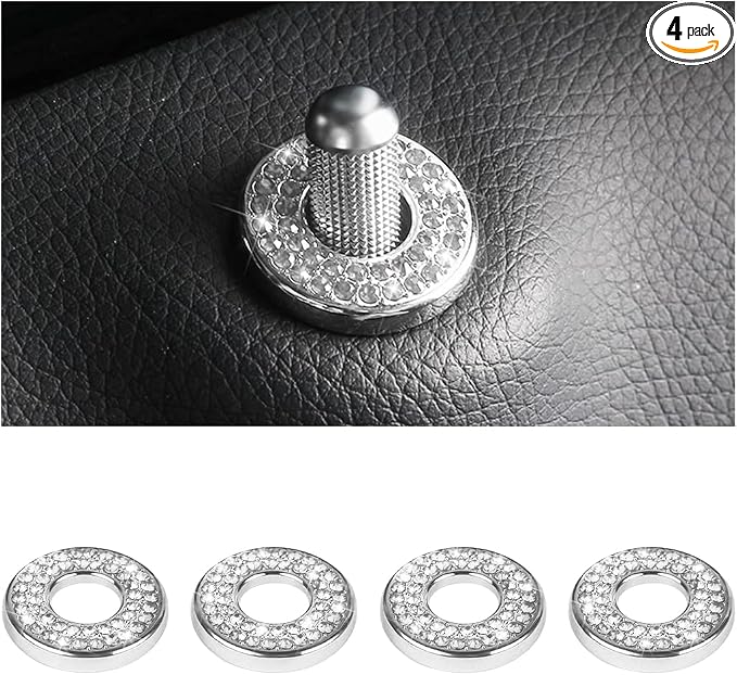 4PCS Bling Inner Car Door Lock Cover Stickers, Rhinestones Pull Rod Bolt Decorations, Crystal Auto Decals for Women Girls, Sparkly Car Door Lock Pin Caps for C Class C200L GLC260 C260L
