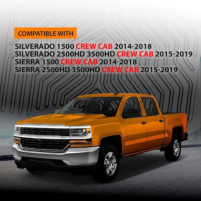 G-PLUS Floor Mat Fit Chevy Silverado GMC Sierra 1500 Crew Cab 2014-2018 | Fit Silverado & Sierra 2500HD 3500HD Crew Cab 2015-2019,TPE Custom Fit,All Weather Protection,1st & 2nd Floor Liners,Black