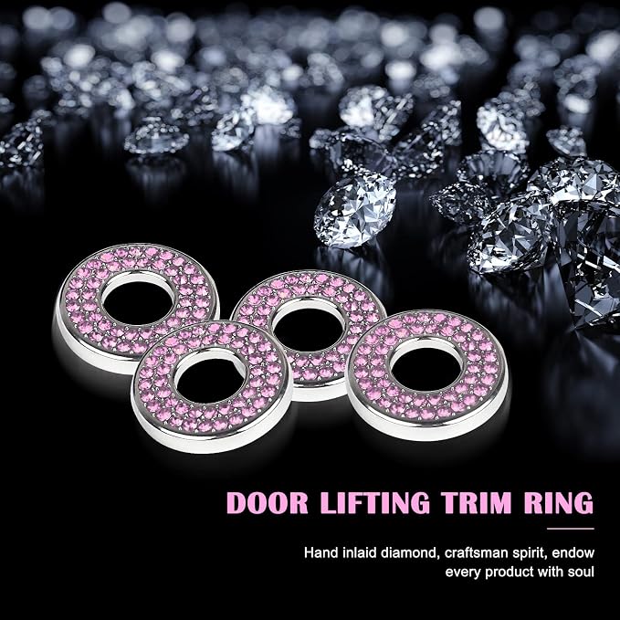 4 Pack Bling Car Inner Door Lock Covers, Rhinestones Pull Rod Bolt Decoration Stickers, Bling Car Accessories for Women, Compatible with Mercedes-Benz A/B/C/D/E Class (Pink)