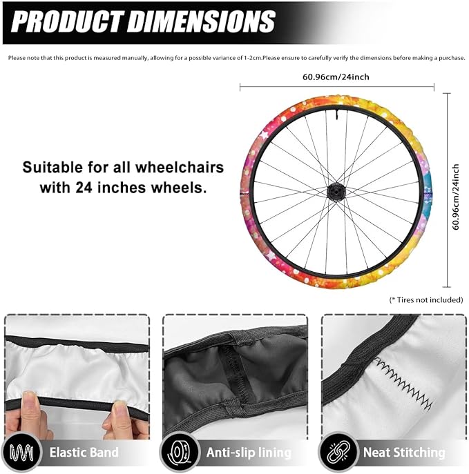 Wheelchair Wheel Covers Tie Dye Stars 2 PCS Wheelchair Tyre Covers Neoprene Wheel Cover for Transport Wheelchair Wheels