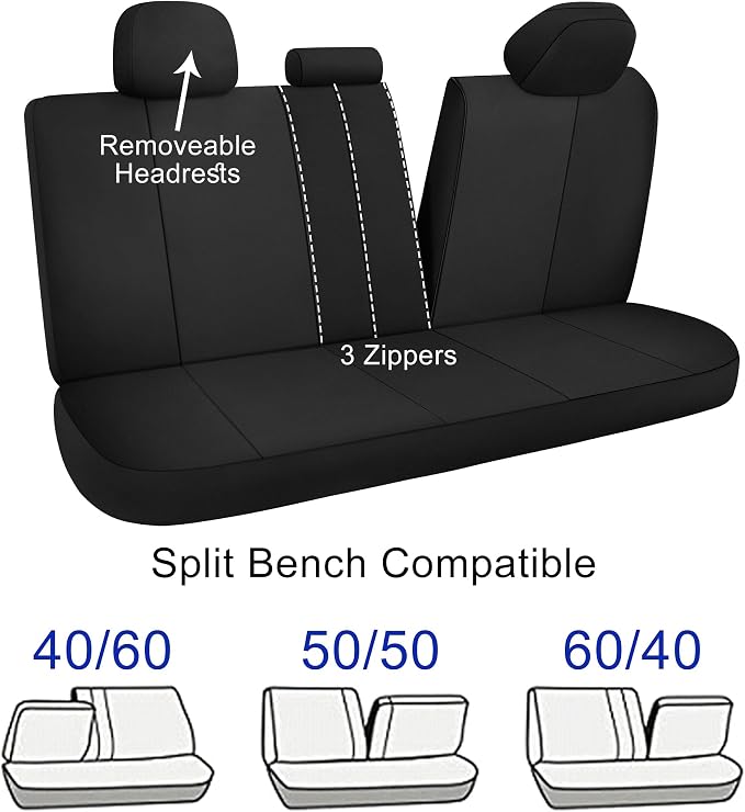 CAROMOP Waterproof Car Seat Cover Full Seats, Neoprene Seat Covers for Cars,Split Bench Compatible Car Interior Covers, Universal Fit Most Car Sedan Truck SUV(Black)