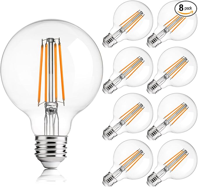 FLSNT G25 LED Globe Edison Bulbs for Bathroom Vanity & Mirror Lighting, 2700K Soft White, CRI90+ Dimmable, 40W Equivalent, 400LM, E26 Base, Clear Glass Decorative Bulbs, UL Listed, 8 Pack