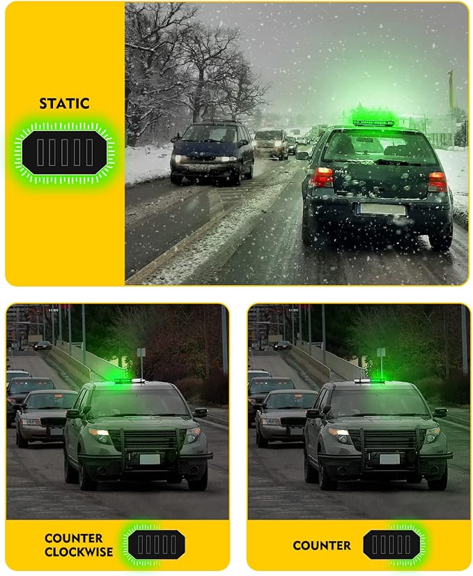 LUMENIX 42 LED Green Rooftop Strobe Beacon Light Bar with Controller | Magnetic Mount Hazard Caution Warning Light for Tow Trucks, Snowplows, Work Cars, Utility Vehicles, Patent Design