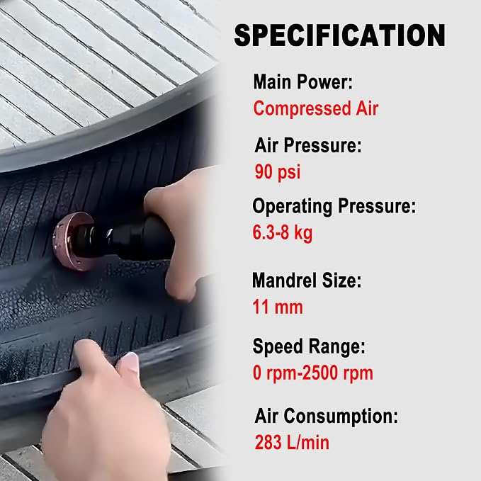 Car Air Tire Repair Polish Patch Tools Set, Include 2500rpm Low Speed Air Tire Buffer Tire Inner Liner Scrapper Patch Roller Tungsten Steel Buffing Wheel Head 40mm 55mm