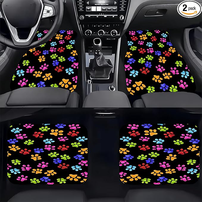 Universal Fit Car Floor Mats Set of 4Pcs, Rainbow Dog Paws Print All-Weather Front Rear Car Carpet Mats, Non-Slip Car Floor Mat Car Accessories for Automotive Trucks SUV Sedans Vans