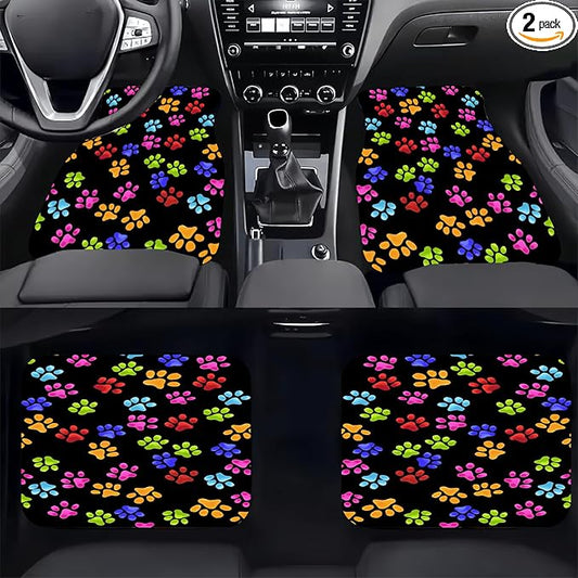 Universal Fit Car Floor Mats Set of 4Pcs, Rainbow Dog Paws Print All-Weather Front Rear Car Carpet Mats, Non-Slip Car Floor Mat Car Accessories for Automotive Trucks SUV Sedans Vans