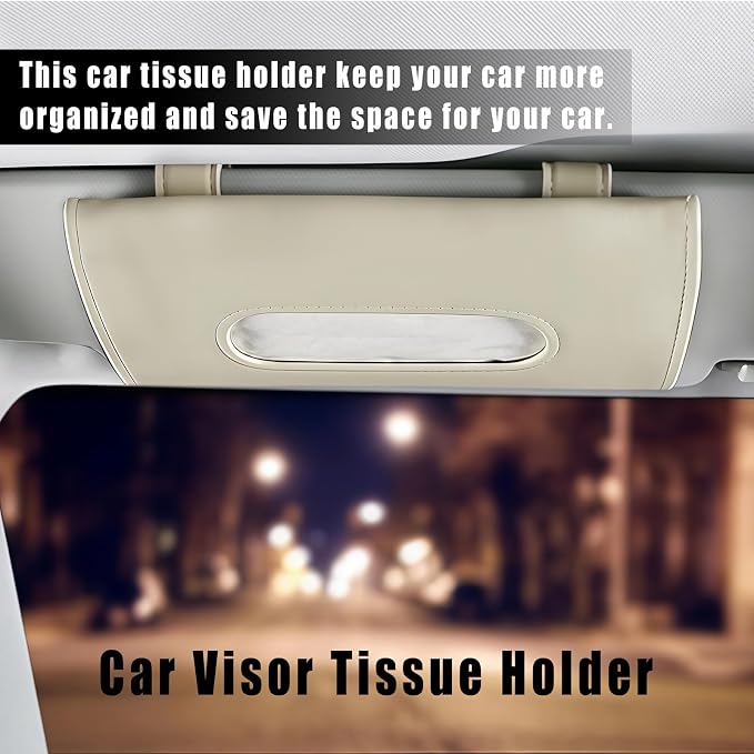 Car Visor Tissue Holder, Sun Visor Napkin Holder for Car, Easy Installation, Universal Accessories Vehicle Interior Tissue Box Suitable for SUVs, Trucks (Beige)