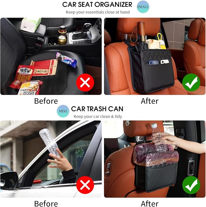 FrgKbTm 2Pack Car Seat Back Hanging Bag Car Document Holder Multi-Pocket Bottle Bag Storage Waterproof Pu Leather Box Organizer Travel Tidy Pouch Pocket Kids