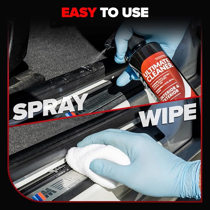 Carfidant Car Interior Cleaner – Stain Remover & Odor Eliminator – No Residue Finish – Safe on Leather, Fabric, Carpet & Plastic – Detailing Spray with Microfiber Towel – 128oz