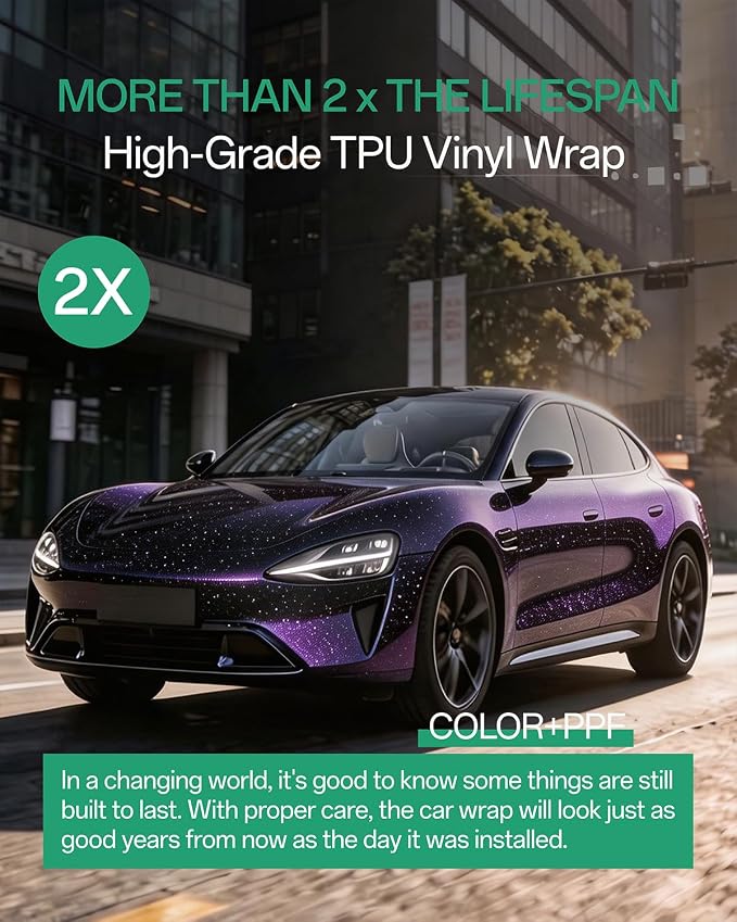 PPF, Dry Apply TPU PPF Vinyl Car Wrap Roll 1ft x 5ft, Paint Protection Vinyl Film (Gloss Cosmic Purple)