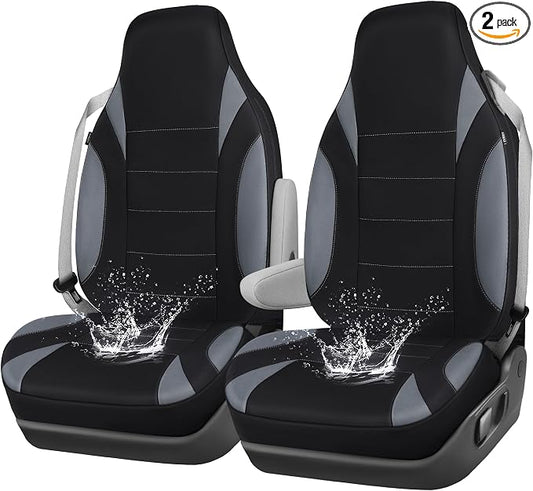 CAR PASS Waterproof High Back Car Seat Covers Front Seats with Armrest Gray | Neoprene Bucket Seat Cover, Airbag and Armrest Compatible, Built-In Seatbelt Universal Fit for Cars,Truck, Van, SUV