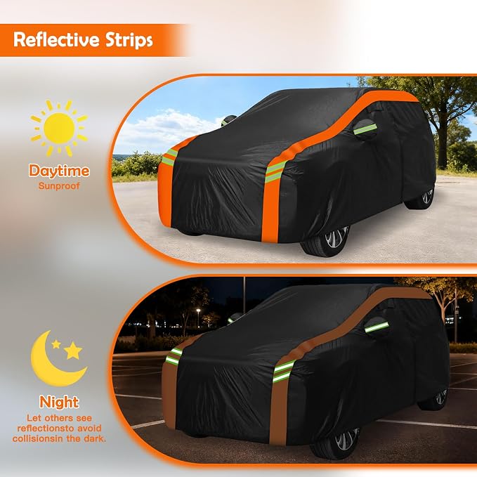 Universal Fit Car Cover for SUV Length 191-201in, Waterproof Automobiles Cover All Weather Compatible with Ford Explorer, Toyota Highlander, Kia Telluride, Hyundai Palisade, Honda Pilot