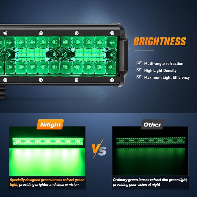 Nilight 20 Inch LED Light Bar Green Triple Row 420W Spot Flood Combo Off Road Driving Fog Fishing Hunting Emergency Safety Lighting for UTV Pick-up Van Boat Tractor