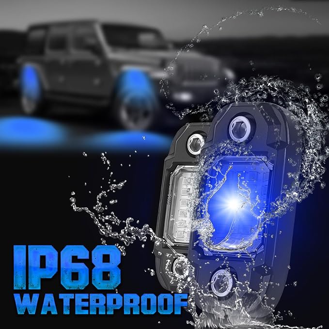 4 Pods Blue Rock Lights Underglow Light for Cars Trucks Trail Rig Lamp | 24 LED chips for each light, waterproof bottom chassis lights