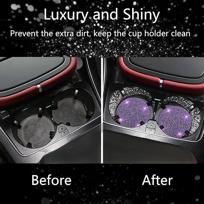NBTEPEM 4pcs Bling Car Cup Holder Coaster, 2.75 inch Anti-Slip Shockproof Universal Car Coasters Insert Bling Crystal Rhinestone Automotive Interior Accessories for Women (4 pcs, Purple Violet)