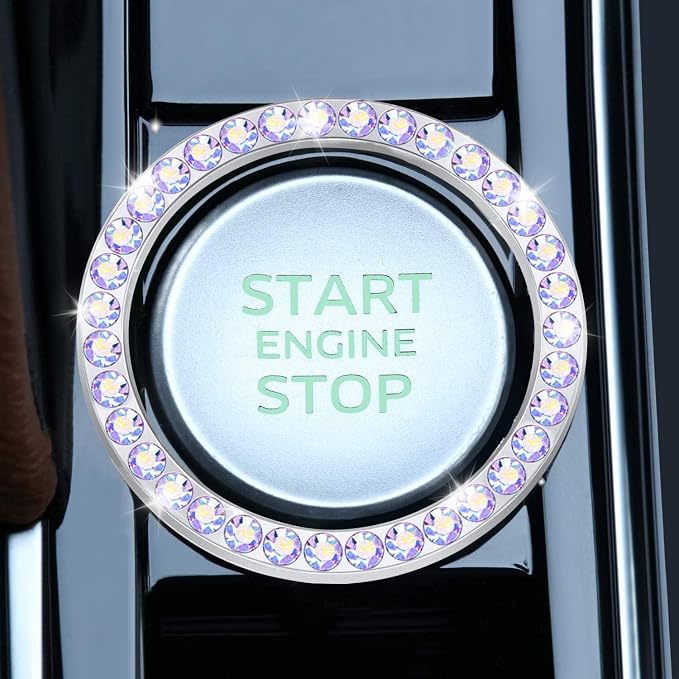 LivTee 2 PCS Crystal Rhinestone Car Engine Start Stop Decoration Ring, Bling Car Interior Accessories for Women, Push to Start Button Cover Sticker, Automotive Decals, Colorful
