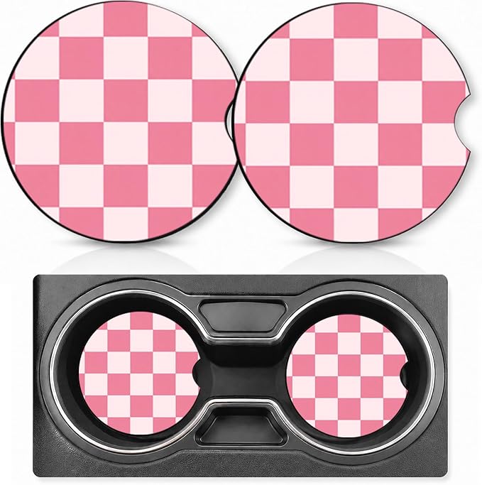 2PCS Grid Car Cup Holder Coasters Neoprene Car Coasters Universal | 2.75" Anti-Slip Rubber Mat with Finger Slot for Vehicle SUV Truck Cool Cars Accessories Grid Gifts for Women Men