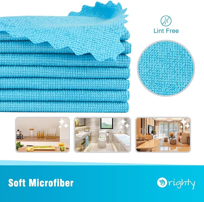 Orighty Microfiber Cleaning Cloth - 24 Pack, Blue Cleaning Rags 12x11 inch | Microfiber Towels for Cars, Highly Absorbent Household Cleaning Supplies, Reusable Lint Free Cloths for House, Kitchen