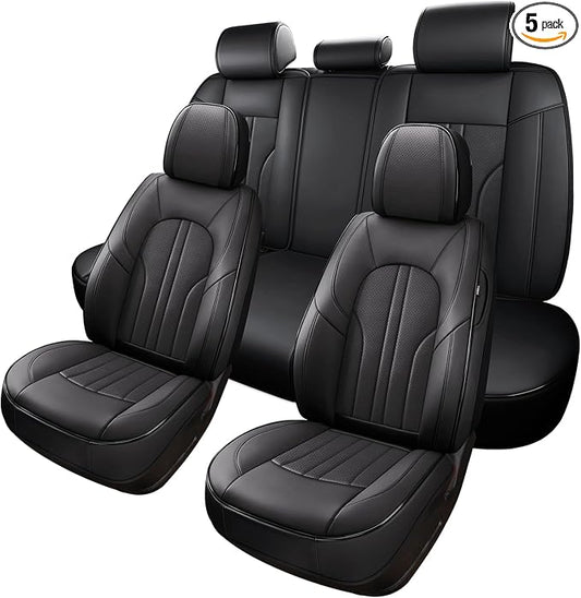 MINGBRON Car Seat Cover Full Set, Leather Car Seat Cover, Waterproof Seat Covers, Car Seat Cushion, Nappa Leather Seat Covers Car Seat Protector Universal Fit Most Cars Black