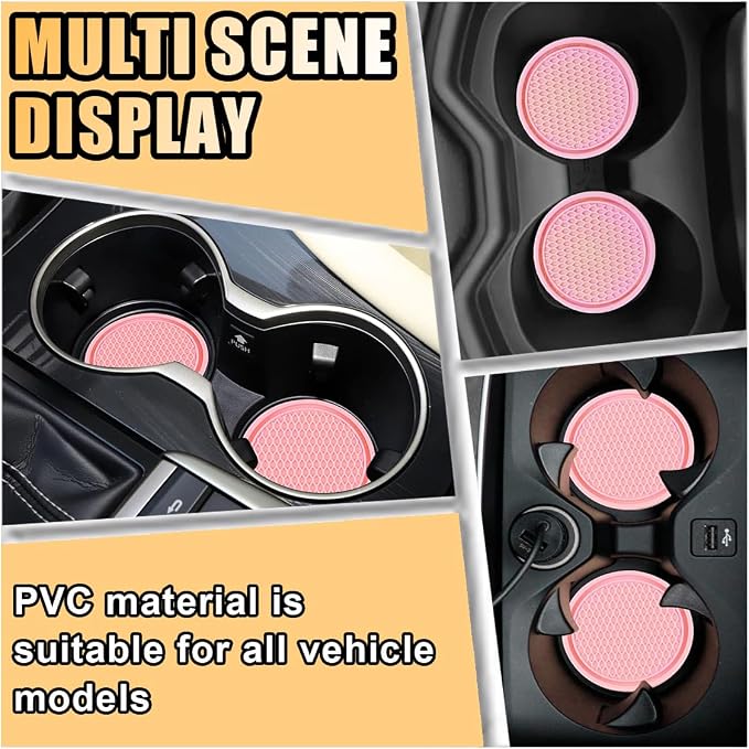4PCS Car Cup Holder Coaster, 2.7 Inch Honeycomb Non-Slip Car Coaster, Auto Embedded in Ornaments Coaster, Universal Cup Holder Insert Mat for Most Car Interior Accessories (Pink)