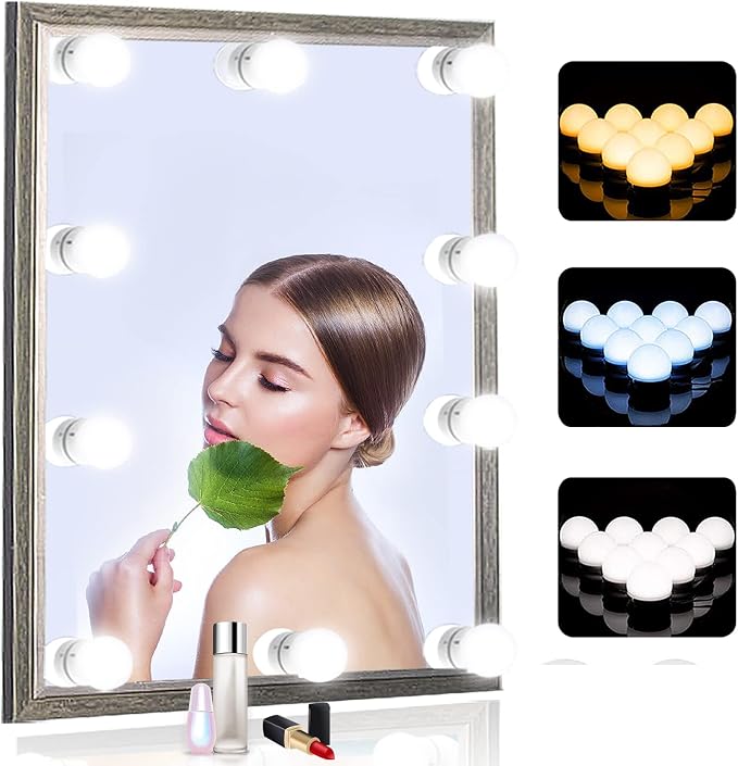 Vanity Mirror Lights, 10 Dimmable Bulbs DIY Hollywood Style LED Makeup Mirror Lights with USB Cable, Lighting Fixture Strip for Makeup Dressing Table Bathroom Dressing Room etc, White
