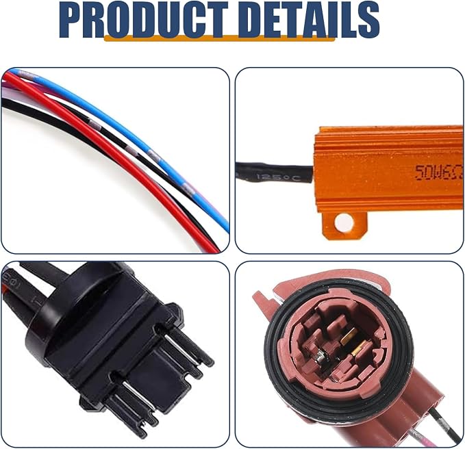 Fiknonk2 PCS Car 3157 Brake Light Resistor Decoders, LED Resistor Turn Signal Error Decoding Harness, 50W 6 Ohm LED Resistor Load Harness Decoders, for T20/3157/4157 Light Bulb (Multicolored)