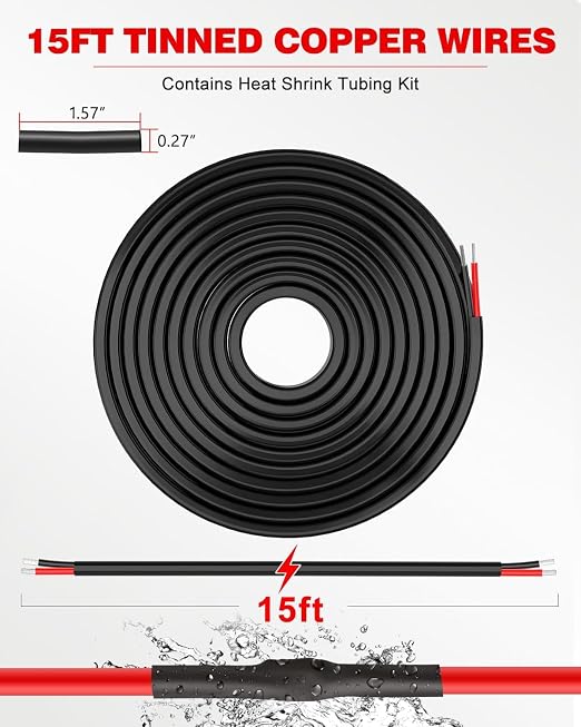 NAOEVO 12 Gauge Wire 2 Conductor Electrical Wire, 12 AWG Stranded PVC Cord, 12V Low Voltage/Tinned Copper/Flexible Cable for Automotive Wiring, Lamp Cord, Marine Cable (15FT)