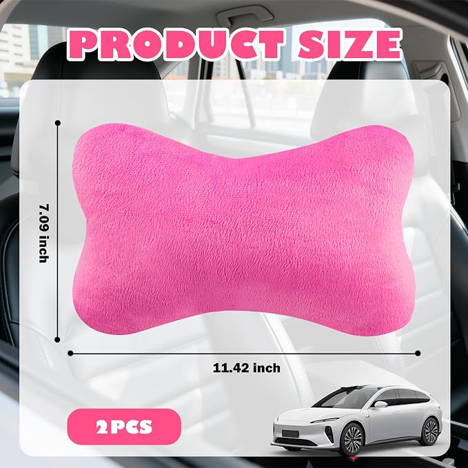 2PCS Soft Car Headrest Pillow,Ergonomic Car Neck Pillow (Magenta) | for Driving Relief Neck Fatigue,Universal Cars Pillows Headrest for Cars Interior Accessories with Detachable Cover
