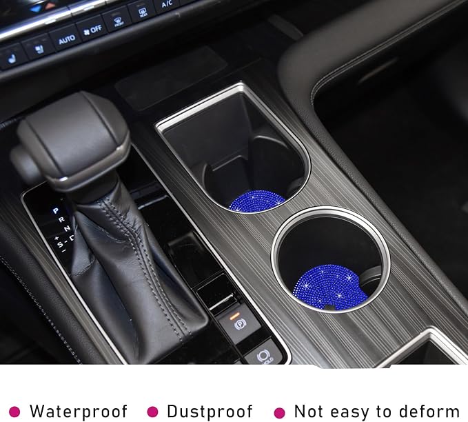 Ziciner 2PCS Bling Car Cup Holder Coaster, 2.73 Inch Anti-Slip Cup Insert Coasters, Crystal Rhinestone Auto Drink Cup Mat, Universal Interior Decor Car Accessories for Women Girls (Blue)