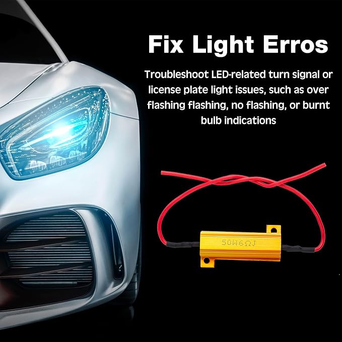 Xuhal 20 Pack 50W 6ohm Load Resistor Turn Signal LED Kit Fix Fast Flash Blink Error Code Flickering Resistor for LED Lights Bulb Headlights Tail Light License Plate DRL(Gold)