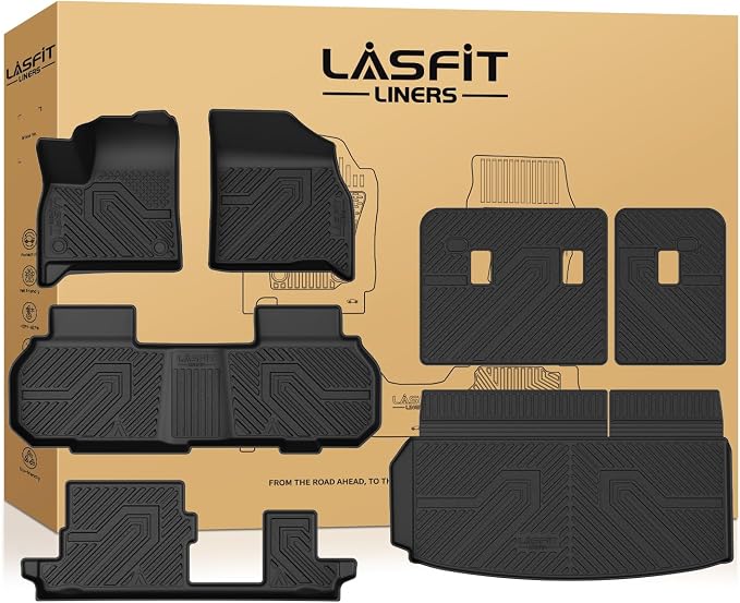 LASFIT Floor Mats & Cargo Liner with Backrest Mat for Chevy Traverse 2024-2026 (Only 8 Seats) & GMC Acadia 2024-2026 (Only 8 Seats), All Weather TPE Custom Fit Car Floor Liners Full Seat, Black