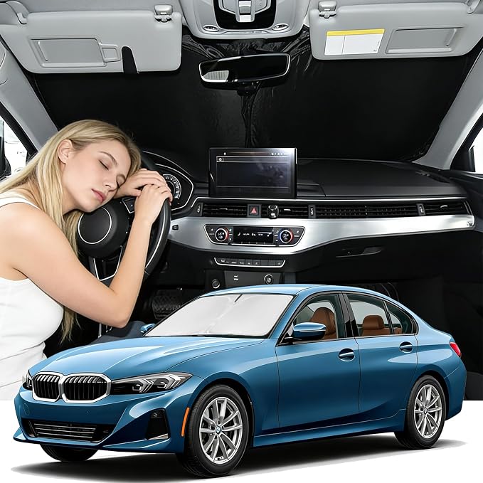 Windshield Sunshade for BMW 3 Series 2019-2026 Sun Shade (330i M340i&M3) | Upgrade 4 Layers Blocks UV Rays Custom Fit 3 Series Car Window Shades Windshield Keep Cool Foldable Car Accessories