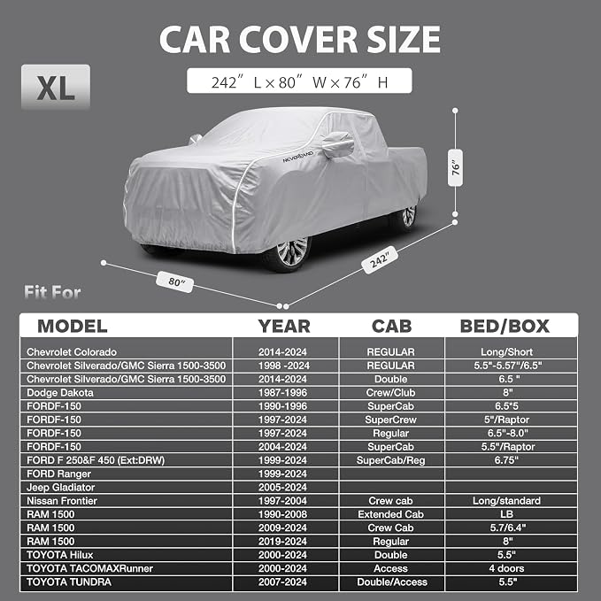 NEVERLAND Car Cover Waterproof Heavy Duty All Weather Protection Snow Anti-UV Windproof Outdoor Full Car Cover