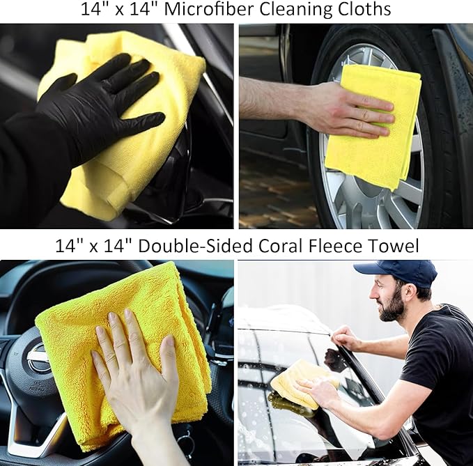10Pcs Car Wash Detailing Kit Cleaning Kits,with Collapsible Bucket Wash Mitt Sponge Terry Towels Wheel Brush Window Scraper Coral Velvet Towel, Car Cleaning Tools Kit for Interior, Exterior, Wheels