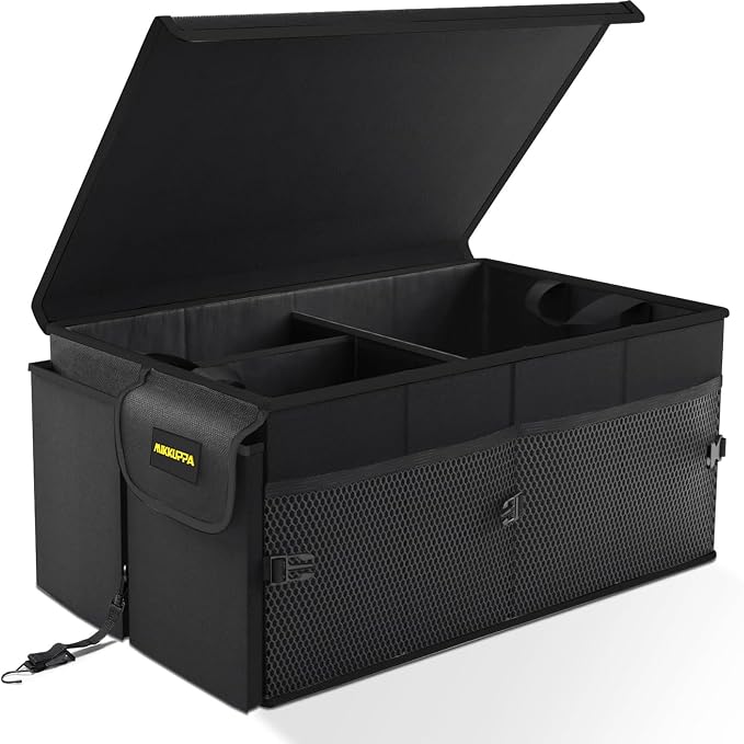 MIKKUPPA Car Trunk Organizer - 75L Collapsible Trunk Organizer with Lid, Sturdy Car Storage for SUV Auto Truck Van with Adjustable Straps and Non Slip Bottom (Black)