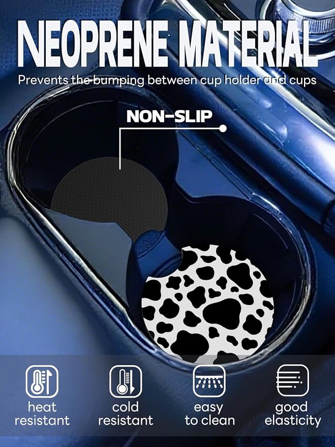 WOCOCN Car Coasters,Cup Holder Coasters for Car,2.75inch Anti Slip and Absorbent,Cute Accessory Decor for Cup Holder,Pack of 2 (Cow)