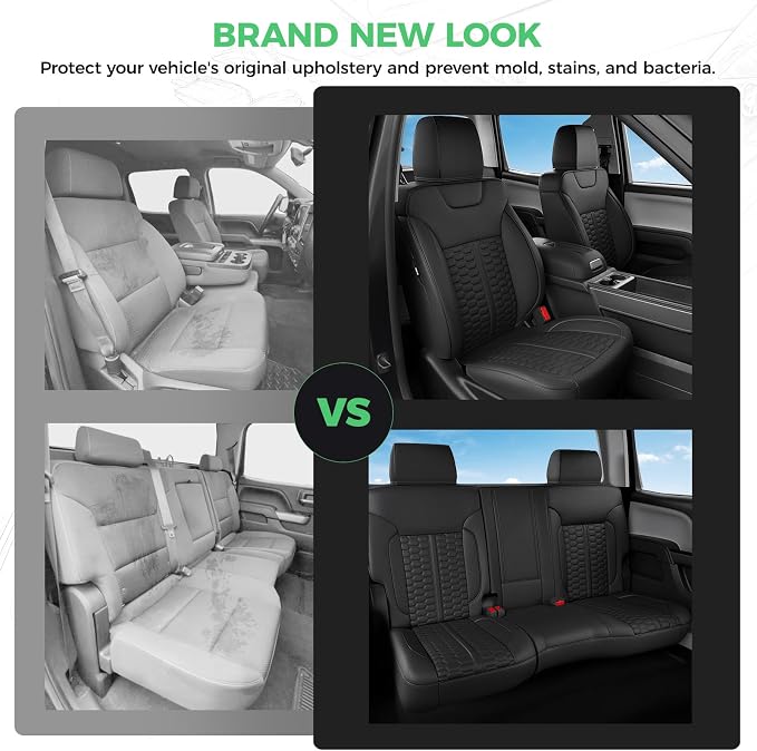 Custom Seat Covers for 2014-2018 Silverado/Sierra 1500 Crew Cab | Fits 2500/3500HD 2015-2019, Jump Seat Cover(armrest storage only), Faux leather, Waterproof, Scratch-resistant, Easy-clean