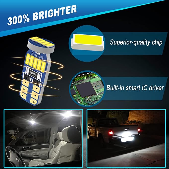 LED Interior Light Kit Package for Toyota Tacoma 2005-2021 Interior Map Dome Lights + Vanity Mirror Lights + License Plate Lights + Install Tool (12pcs LED bulbs total)