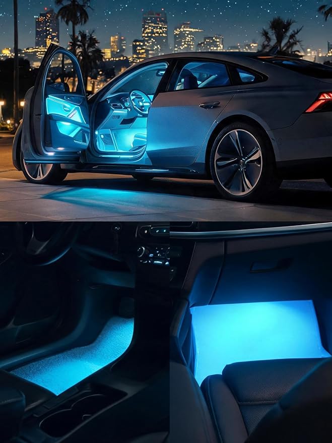 YM E-Bright Ice Blue Underglow LED Strip Lights 4 Pcs 27cm IP67 Waterproof | Adopts 5050 15SMD chips, DC12V low voltage, suitable for car, motorcycle, golf cart interior & exterior decorative lighting