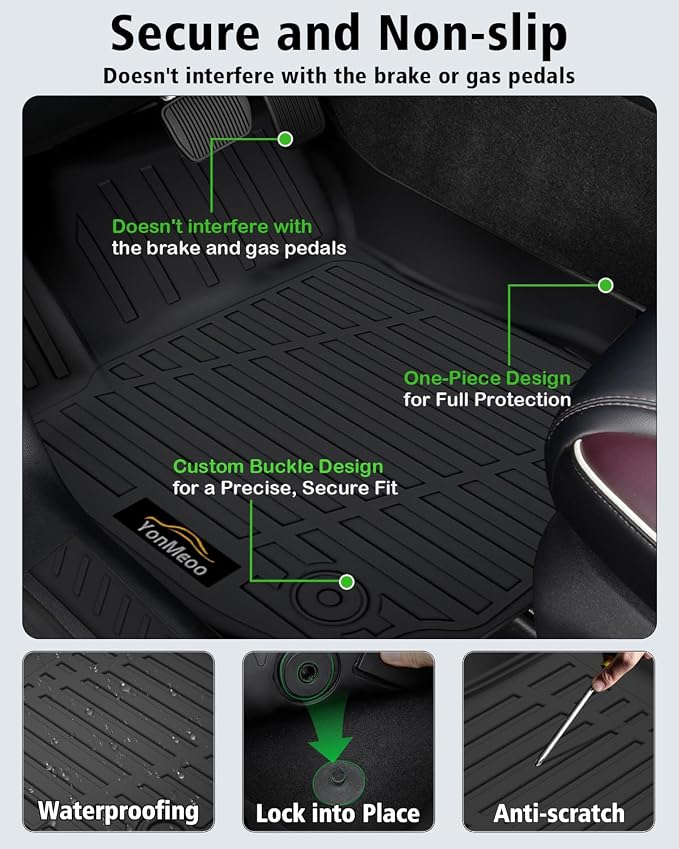 Floor Mats & Cargo Liner Custom for Chevy Equinox 2018-2024 (Only Gas) /GMC Terrain, Door Sill Guards, All Weather TPE 1st & 2nd Row & Trunk Mat Floor Liners for Chevrolet Equinox Accessories, Black