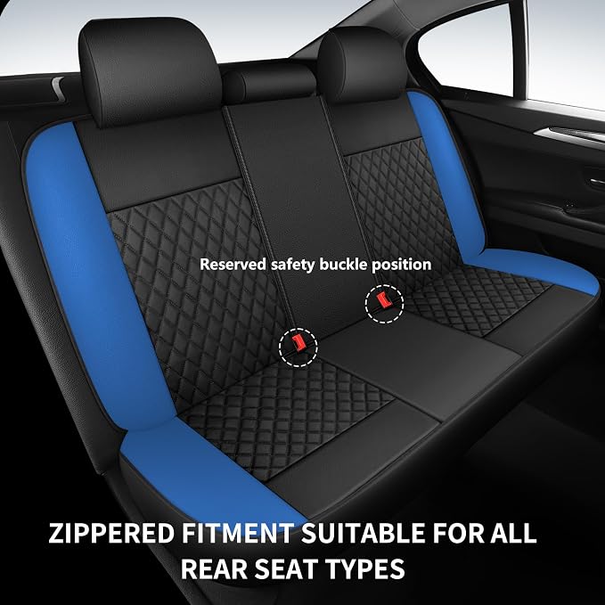HChengkikz Faux Leather Full Set Car Seat Covers, Front & Split Rear | Bench Seat Protectors, Easy to Install Universal Fit for Sedans, Trucks, Vans, SUVs Automotive Interior Accessories