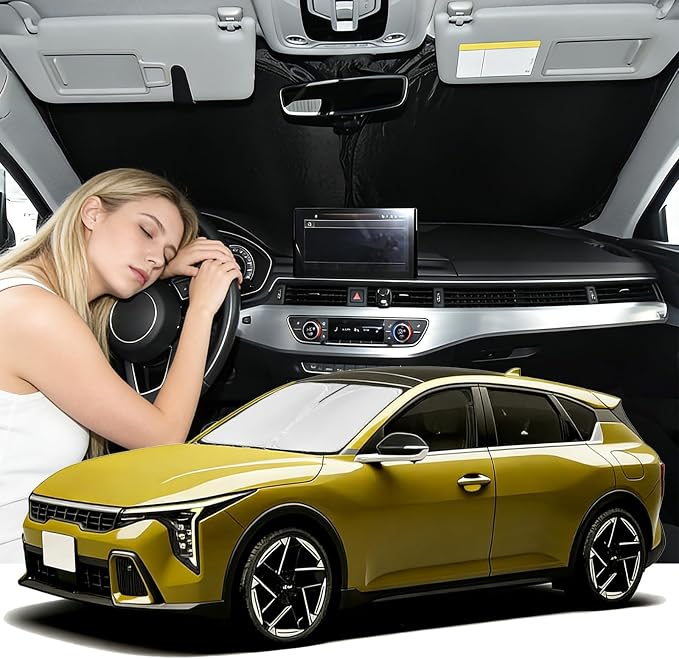 Windshield Sunshade for KIA K4 2025-2026 Sun Shade Upgrade 4 Layers | Car Windshield Custom Fit K4 Car Window Shade Front Windshield Sun Visor Block UV Rays Keep Cool Foldable Car Accessories