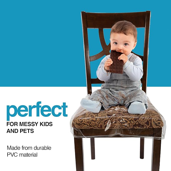 Houseables Plastic Chair Covers, Plastic Seat Covers for Dining Chairs, Seat Protectors, Vinyl, Waterproof, Clear Cushion Protector for Cats, Kids, Kitchen Room Table, Fits 16-18 Inch, 2 Pack Set