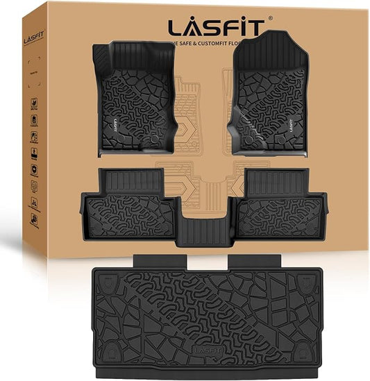 LASFIT Floor Mats Cargo Liner for Ford Bronco 2-Door 2026 2025 2024 2023 2022 2021(Not for Bronco Sport) All Weather Custom Fit TPE Car Mats, Front Rear Rows and Trunk Mat, 4pcs Black
