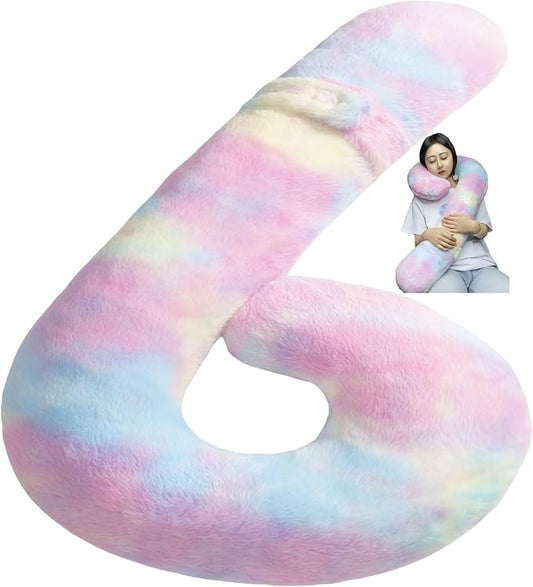 Car Travel Pillow, car Pillow for Kids and Adults, Ergonomic Travel Pillow Providing Neck and Body Support, a Sleep aid, Children's Travel Pillow-Rainbow Powder
