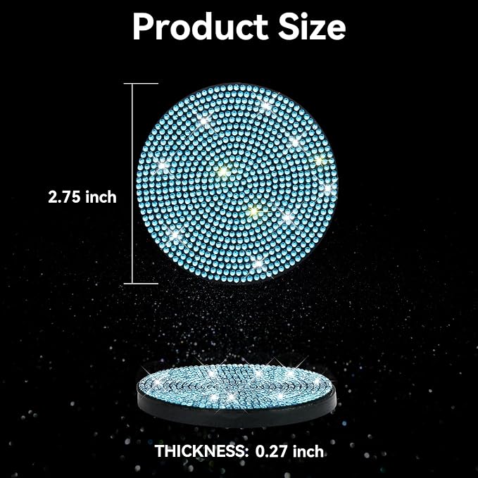 SINGARO Bling Cup Holder Coasters for Car, 4PCS Universal Non-Slip Cup Holder, Embedded Decorative Coasters, Shiny Crystal Car Interior Accessories Gifts for Women (Sky Blue)