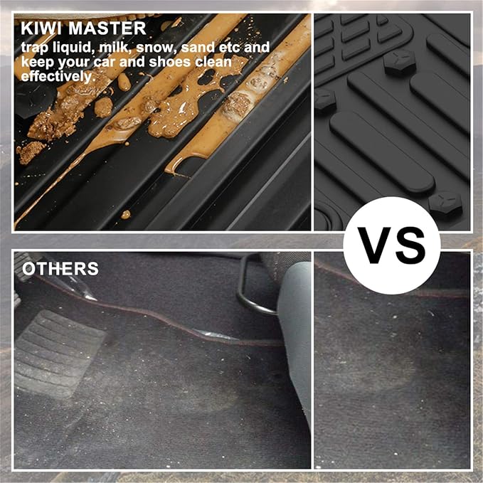 Kiwi Master Floor Mats for 2014-2018 Chevy Silverado/GMC Sierra Crew Cab | 1500/2500/3500 HD, Custom Fit All Weather Car Mats, Heavy Duty TPE Floor Liners, Front & Rear 2 Row Set, Black