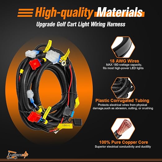 Upgrade Golf Cart Light Wire Harness for Club Car DS&EZGO TXT RXV&Yamaha Models, 9 Pin Plug Universal Golf Cart Headlight Taillight Harness with Fuse, Plug and Play